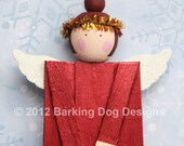 Wood Angel Christmas Ornament January Birthday Angel Ornament Handpainted Ornie Garnet January Birthstone Angel