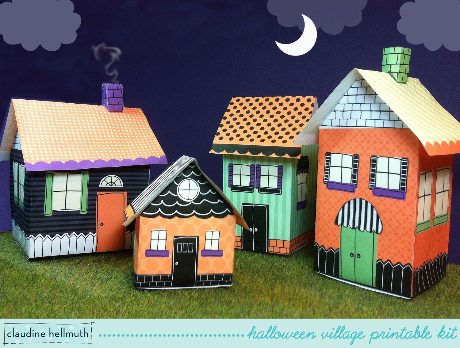 halloween village - favor boxes, gift card box, luminaries, party centerpiece, printable PDF kit - INSTANT download