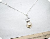 Pearl Bridal Necklace, Ivory Pearl Crystal Pendant Wedding Necklace, Bridesmaids Gifts, Sterling Silver, Rhinestone Necklace, Bridal Party