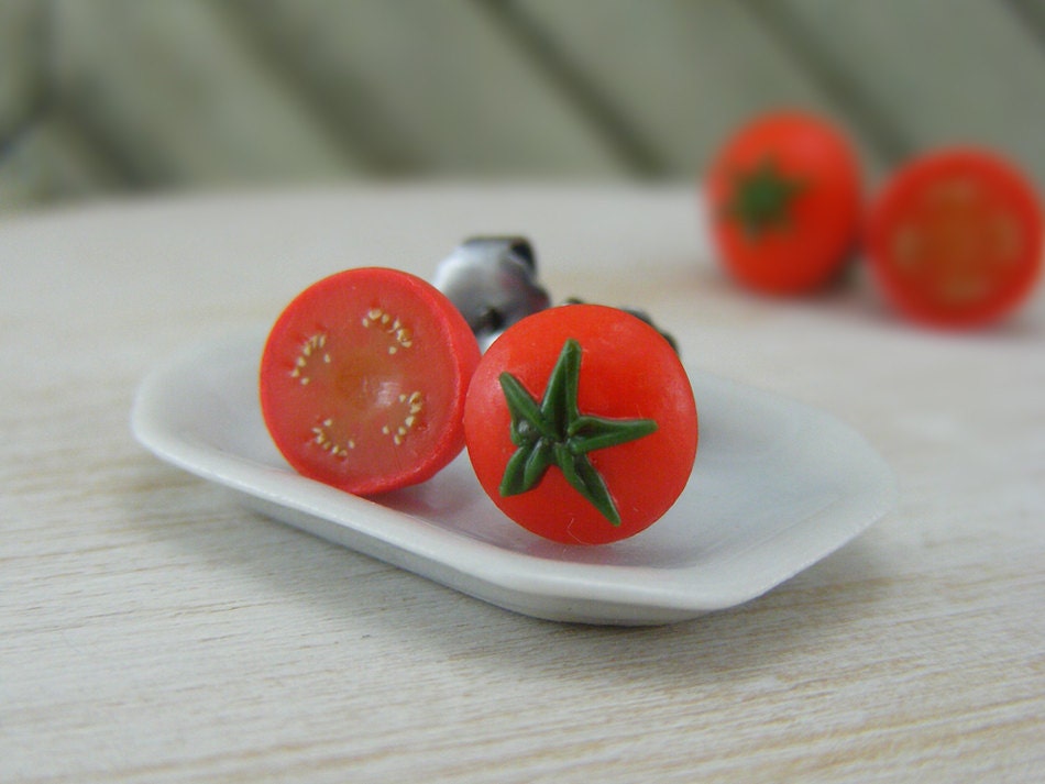 Tiny Tomato - Studs / Post Earrings - ON SALE