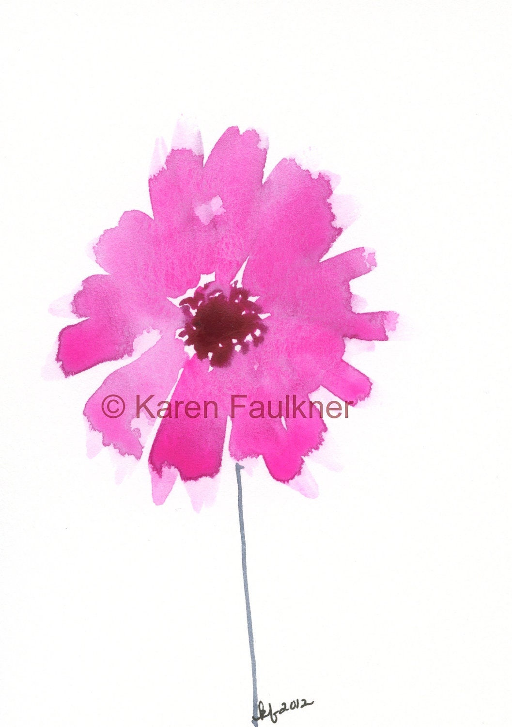 Flower, Flower Art Print, Watercolor: Pink Gerbera