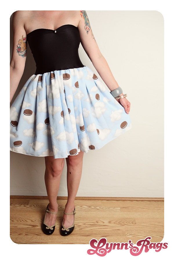 OREO Cookie Blue SKY Clouds Baby Doll DRESS Bow Handmade Katy Perry Halloween Costume