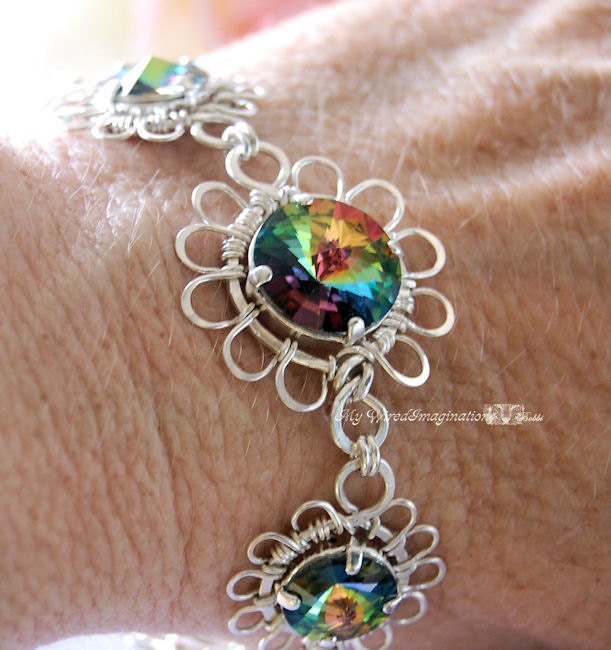 Fanciful Flowers - Swarovski Vitrail Medium Crystal Rivoli Link Bracelet in Fine Silver, Sterling Silver and SP