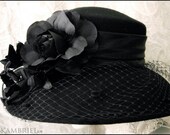 Vintage Black Rose Felted Wool Hat