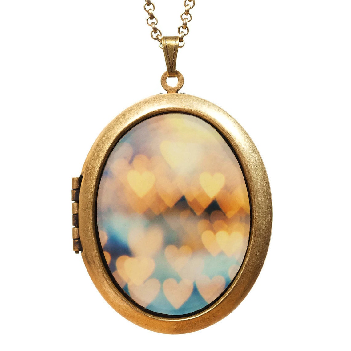 OVERSTOCK SALE - Photo Locket - Holding Onto Love No. 2 - Bokeh Hearts Photo Locket Necklace