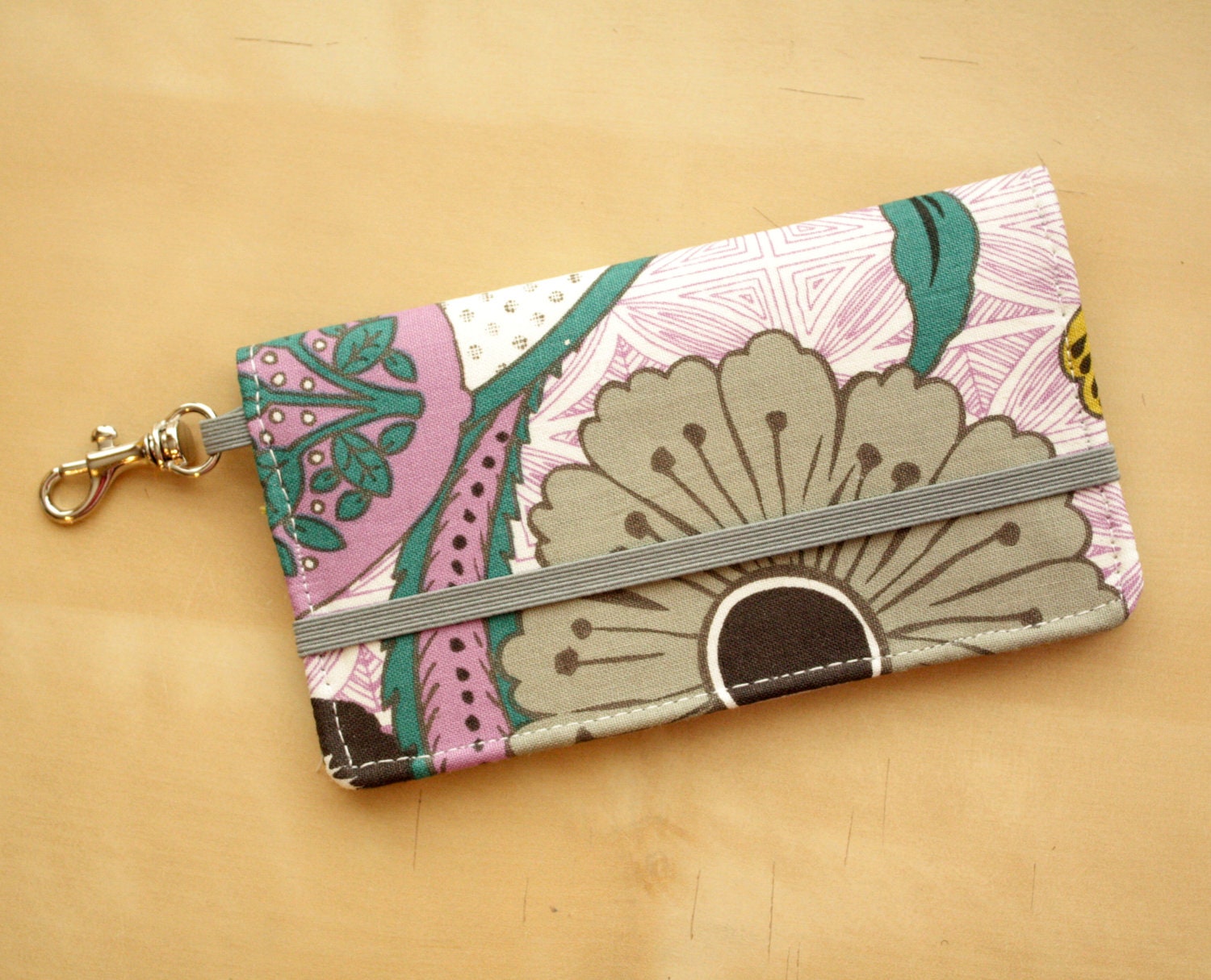iPhone Cell Phone Wallet - Gray and Purple Floral Print - Custom Cell Phone Case - Smart Phone Wallet