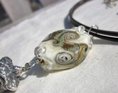 Acorn Necklace featuring Brown and Cream Lampwork, Silver and Leather cord
