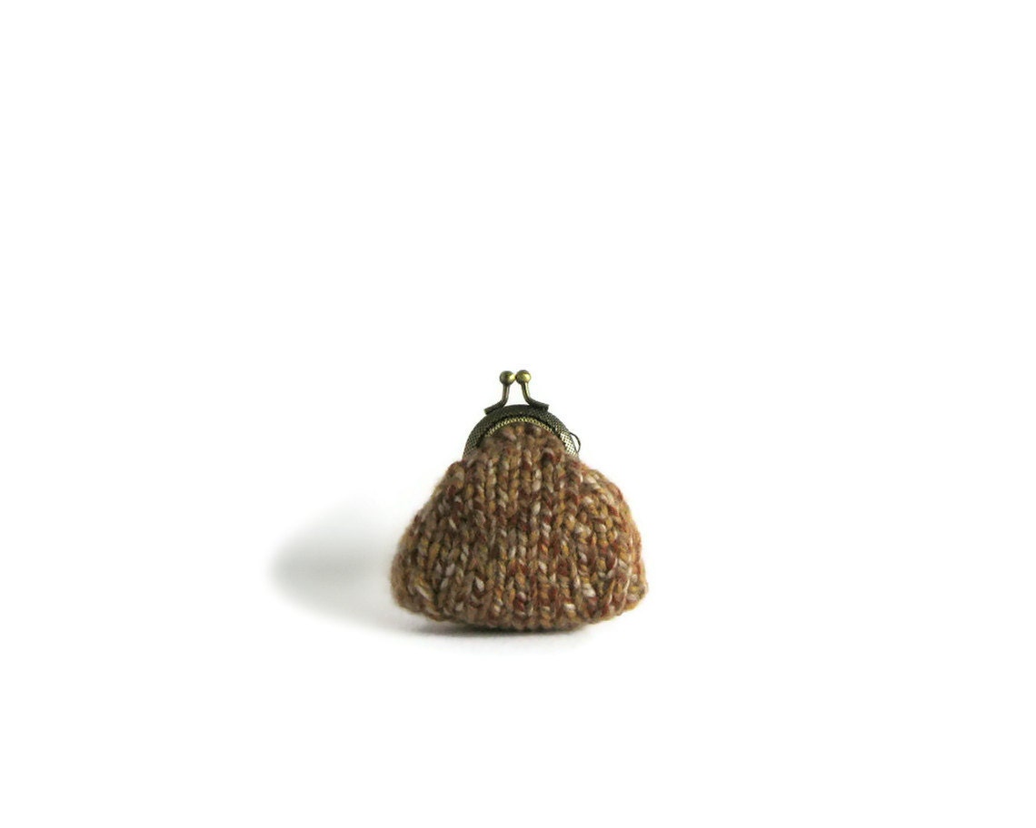 Clutch Coin Purse Knitted in Tweed Brown