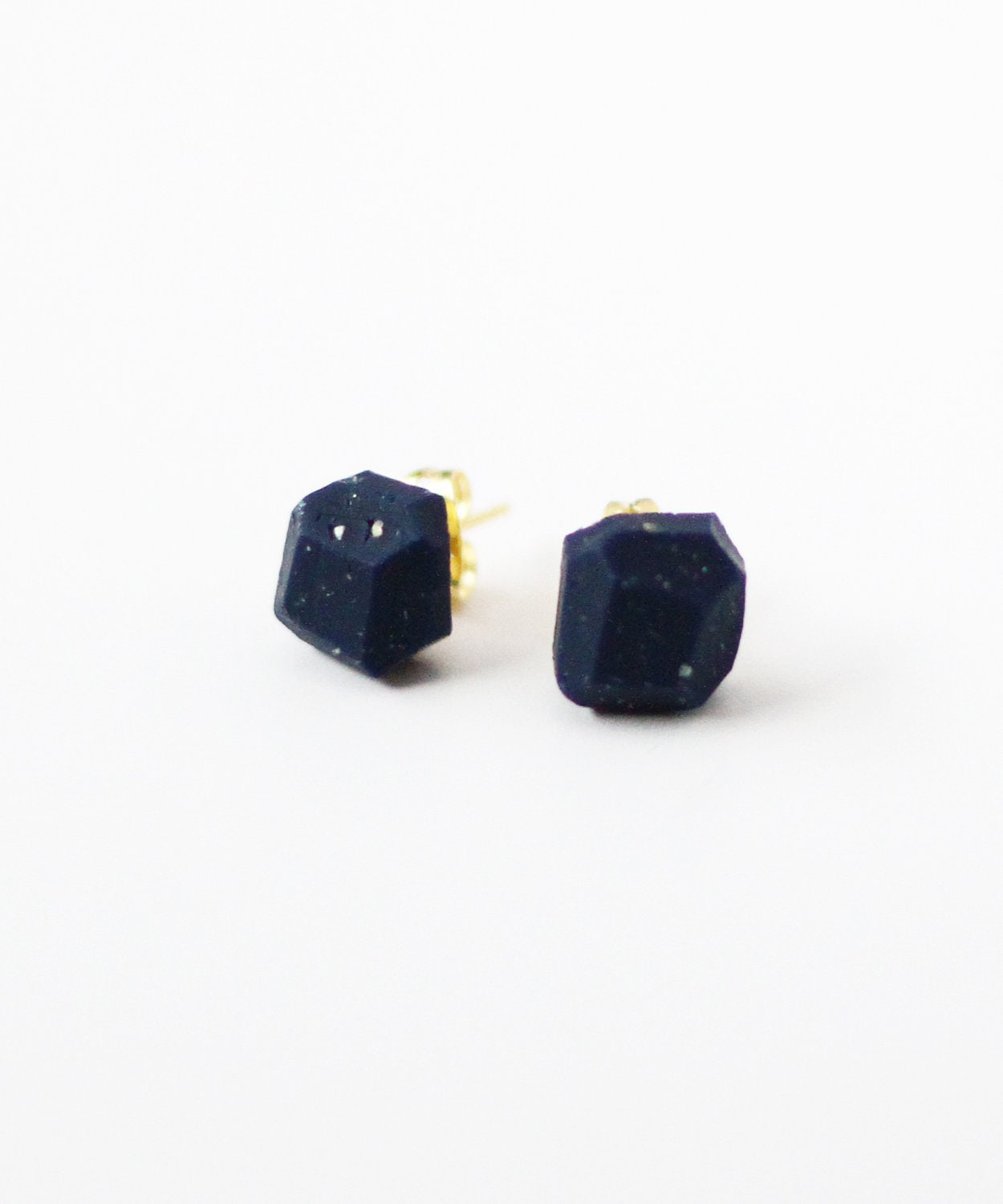 dark blue speckled geo earrings