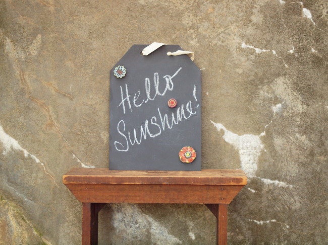 Magnetic Chalkboard w/ Clay Tile Magnets- Family Message Center Industrial Home Decor Organization Gift for Listmaker Photo Booth Prop
