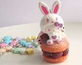 Sweet Dessert Ispahan Rasberry Macaroon Fairy Kei Candyland fantasy world White Bunny Kitty Whipped cream Ribbon Rainbow stars Necklace