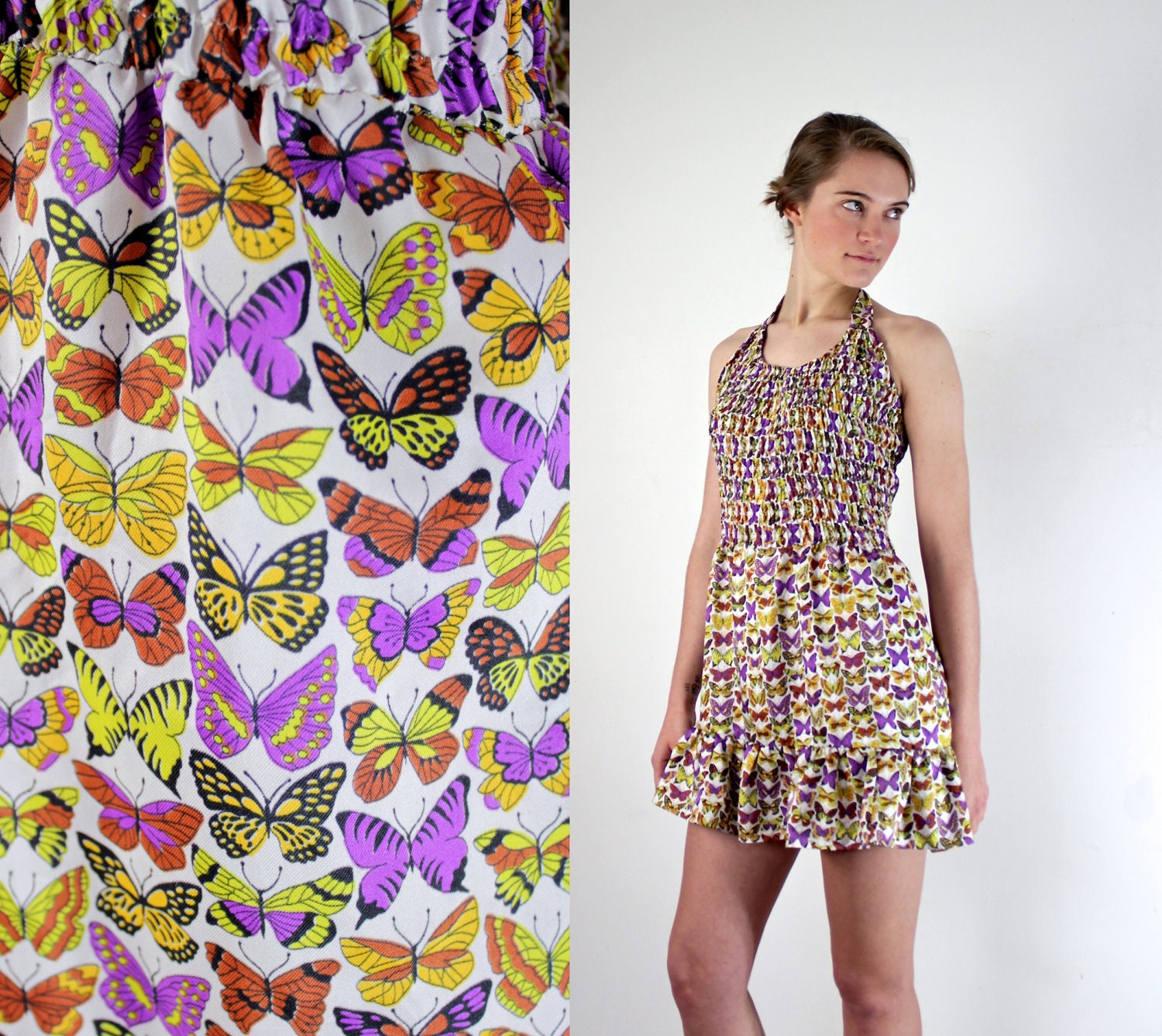 Butterfly Dress / Vintage Butterfly Print Dress