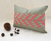 Green linen lumbar pillow cover with tribal design