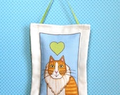 Lavender Sachet with Orange Tabby Tuxedo Cat Art