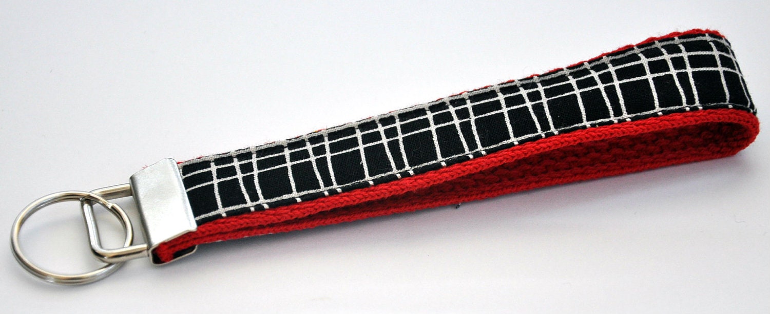 1 inch Red Cotton Webbing Black and White Lined Fabric