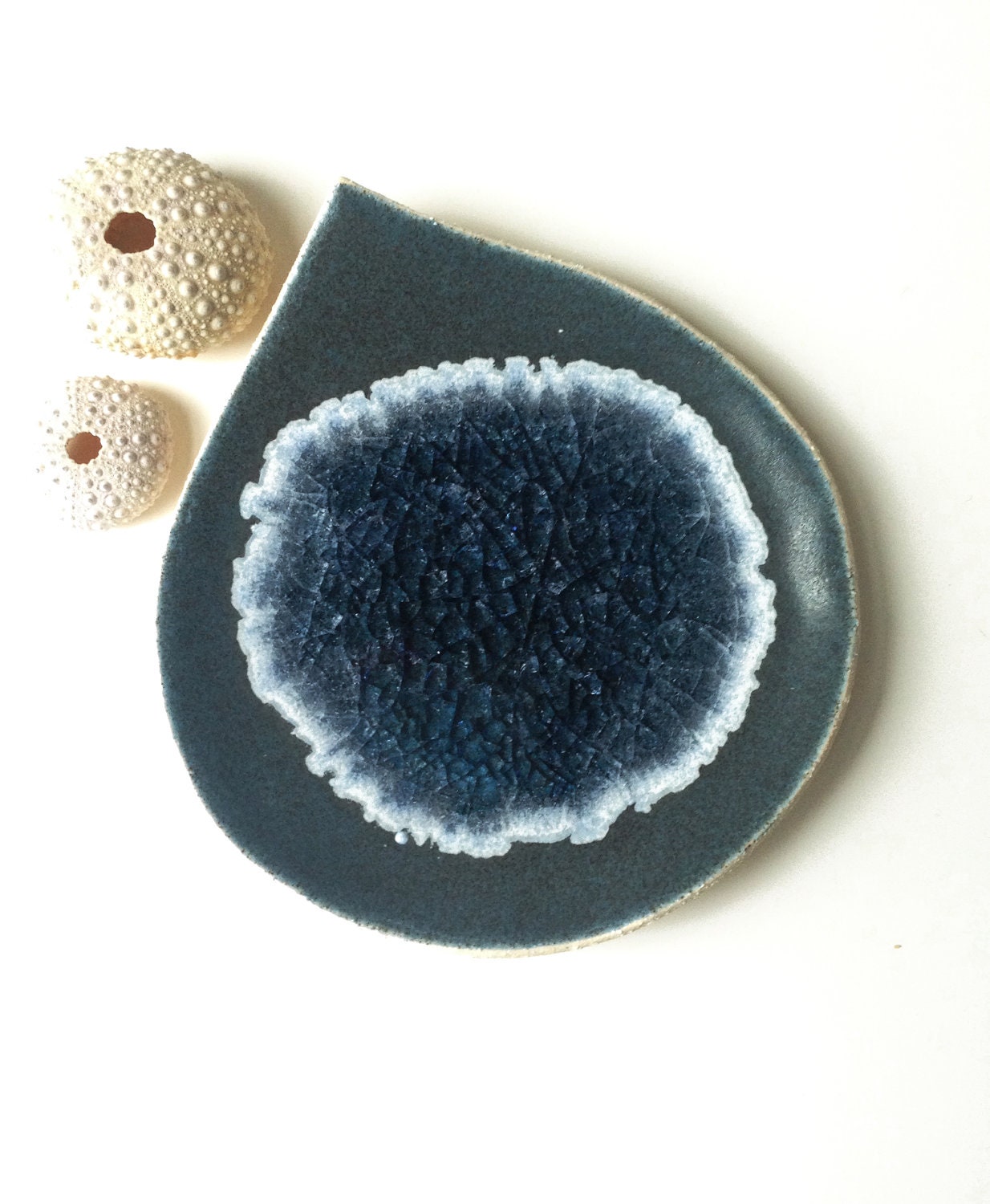Soap Dish Caribbean Leaf Home Decor Bathroom Decor Candle Holder Deep Ocean Blue Ceramic Pottery Recycled Glass Bathroom Accessory