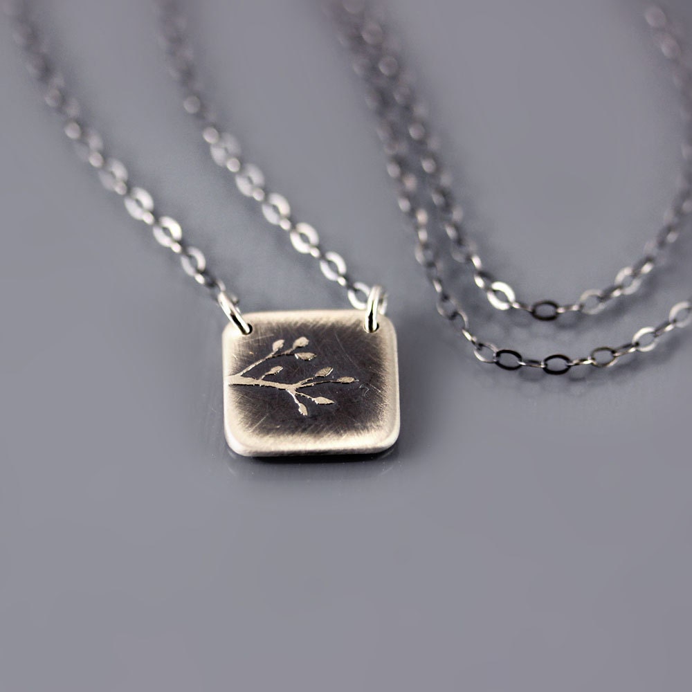 Small Etched Silver Branch Necklace