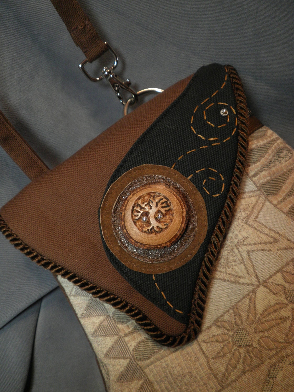 Tree Of Life Carved Wood Fancy Pocket Shoulder Bag