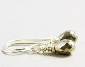 Pyrite Dangle Earrings, Brown Drop Earrings, Sterling Silver Earrings