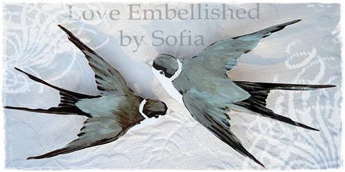 Two Pair of Sweet Swallows Clothespins  Wedding Decoration Ornament Jeanne d Arc Inspired French Nordic Shabby Chic  Bird Clothes pin