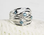 Blue Topaz Ring - December Birthstone Blue Topaz Jewelry - Unique Gemstone Jewelry - Sterling Silver Ring - Turquoise Wave - Ocean Ripple