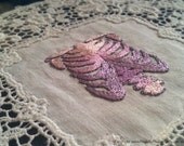 Ribcage in Pale Pinks - Silk Embroidery in Miniature on Vintage Lace Doily, Framed One Of A Kind Art