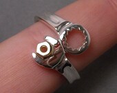 Wrench ring - sterling silver - with 14k YG nut