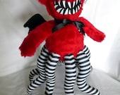 Winged Hugstrosity- Teddy Bear Tentacle monster in Red Black and White