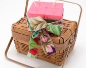 Shabby Chic Candles Set of 4 Soy Square Votive Candles Hawaiian Style Fabric Red Pink Candles Eco Candles Handmade Candles Housewarming Gift