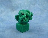 Jade Green Cthulhu Figure with Base, Original Horror Sculpture Inspired by H.P. Lovecraft