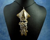 Steampunk Squid Necklace, Handmade Polymer Clay Jewelry
