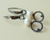 Pearl Earrings with a Circle and a Dot in Sterling