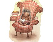 Porcupine Can Read: Nursery Art Print - Children's Art - Home Decor - Reading - Comfy Chair - Porcupine - 8 x 10