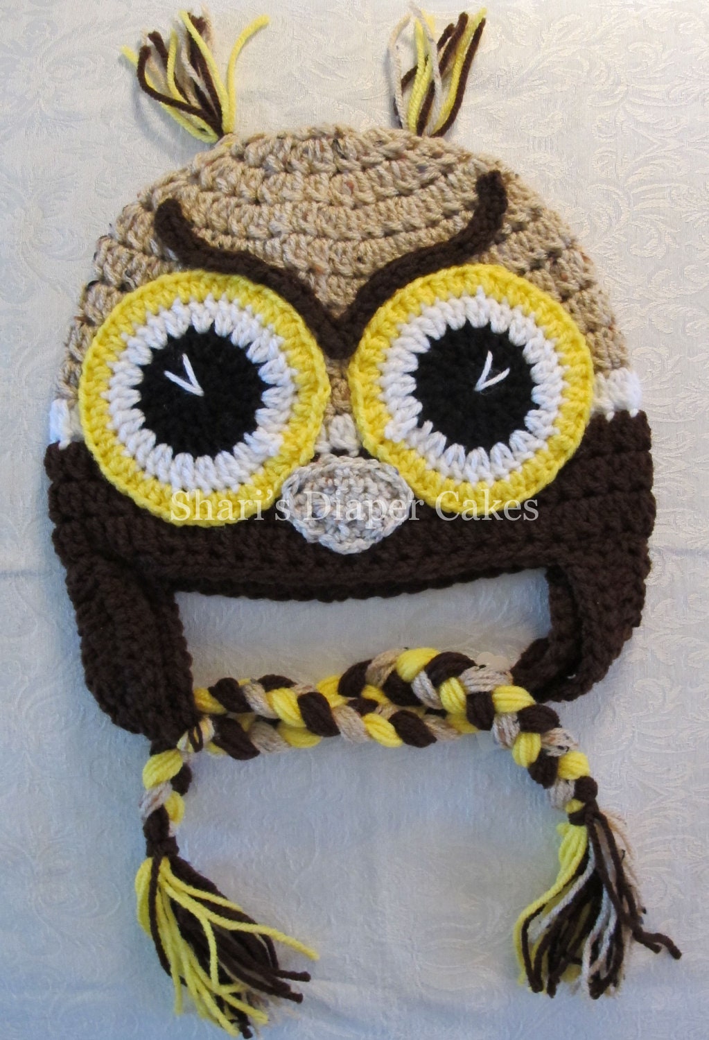 Tan & Brown Crochet Owl Hat - Baby Hat - Childs Hat