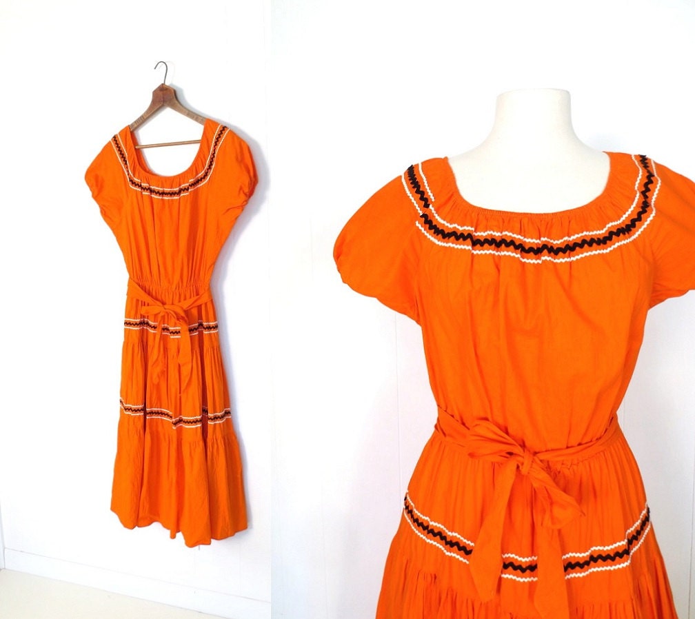 50s Patio Dress / Vintage 1950s Dress / ORANGEADE Dress / Rick Rack Trim / XL