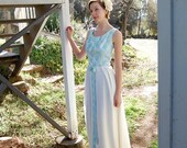 Prom Dress Vintage 60s Ivory Sky Handmade Party Formal Dress (s m)