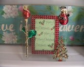 Rhinestone Christmas Tree Snowman Holiday Jeweled Glass Picture Frame