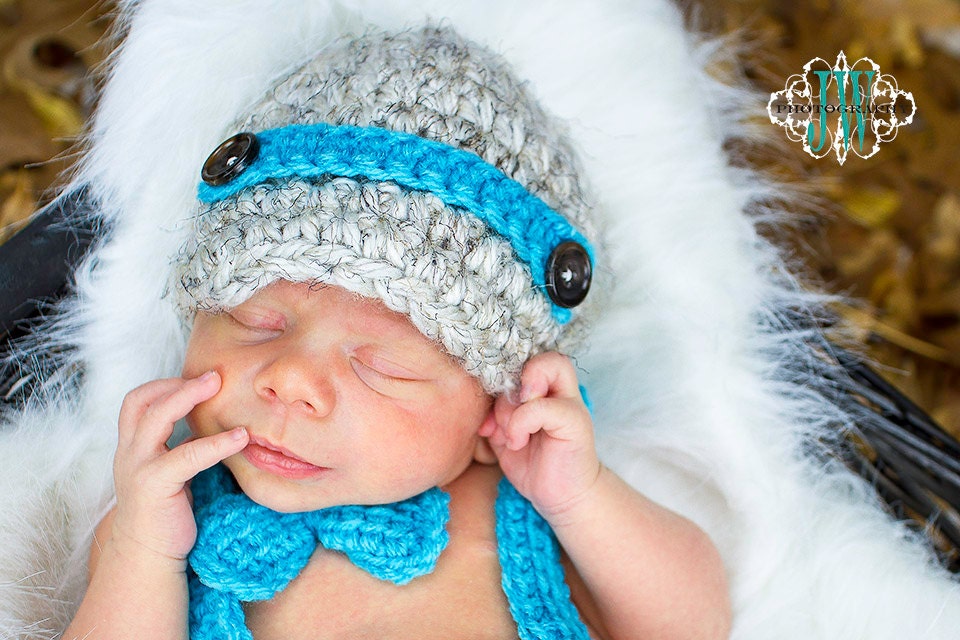 Baby Boy Newsboy Hat w Bow Tie SET Newborn 0 3m 6m Boy Crochet Baby Girl Clothes Photo Prop Gender Neutral CUTE Color Choices