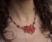 Poinsettia Necklace - Vintage Red Enamel - Christmas Jewelry - OOAK