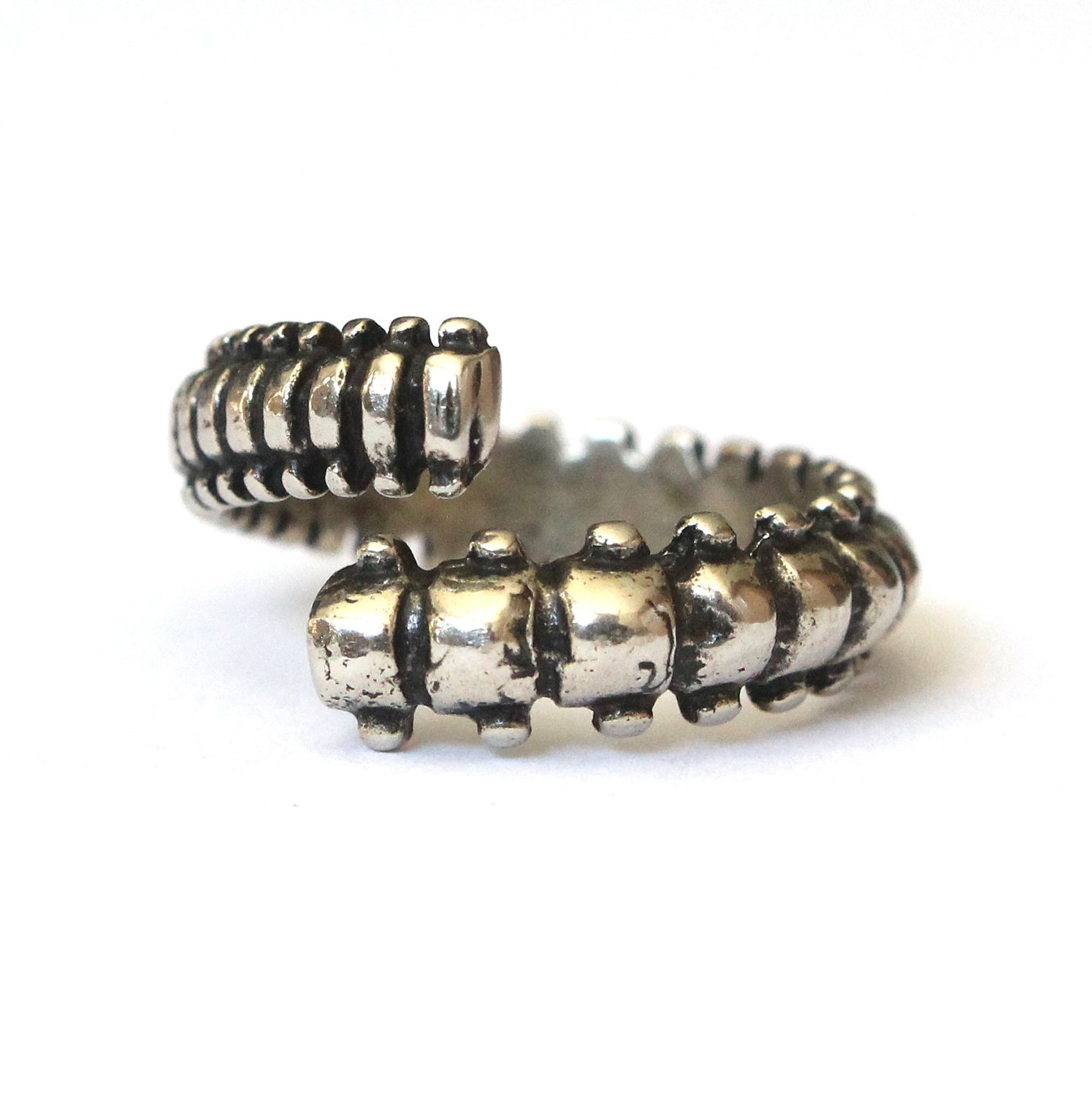 Silver Human Vertebrae Ring in Solid White Bronze