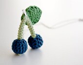 crochet blueberry necklace, wedding, for bride or bridesmaids in mint green, green, navy blue - pendant with delicate sterling silver chain