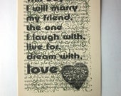 Marriage saying print, this day I will marry my friend, the one I laugh with, live for, dream with, love