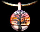 Amazing Landscape,  Sunset Tree Scene , Bella Glass Flamework  Slide Pendant.