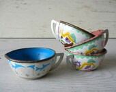 Vintage Tin Toy Tea Cups and Creamer from Ohio Art