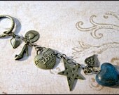 Antique Brass Seven Charms Keychain or Purse Charm - Romantic Charm