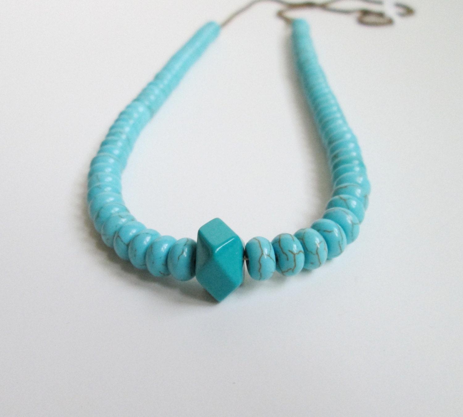 Turquoise Howlite Long Necklace. Long Beaded Neacklace. Simple. Minimal. Turquoise. Vintage Snake Chain.