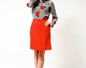 VINTAGE - 80s Fire Engine Red Skirt w Black Diamonds Sz S