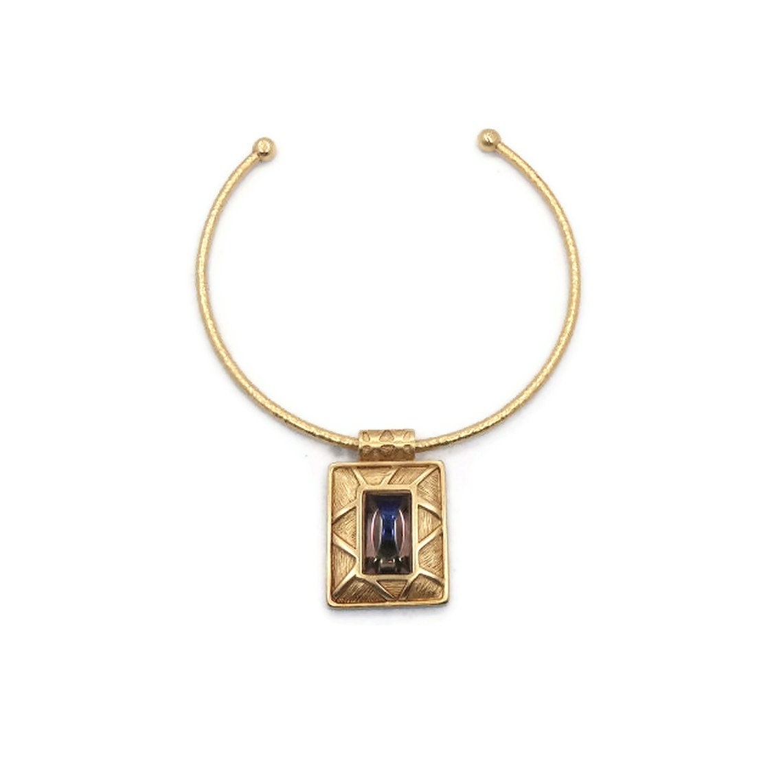 Vintage Egyptian Revival Choker Collar Necklace - 70s 80s - Soft Gold - InVintageHeaven
