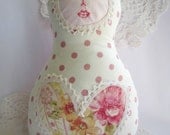 Made to order - Russian Matryoshka Babushka doll - creamy & pink polka dots fabric