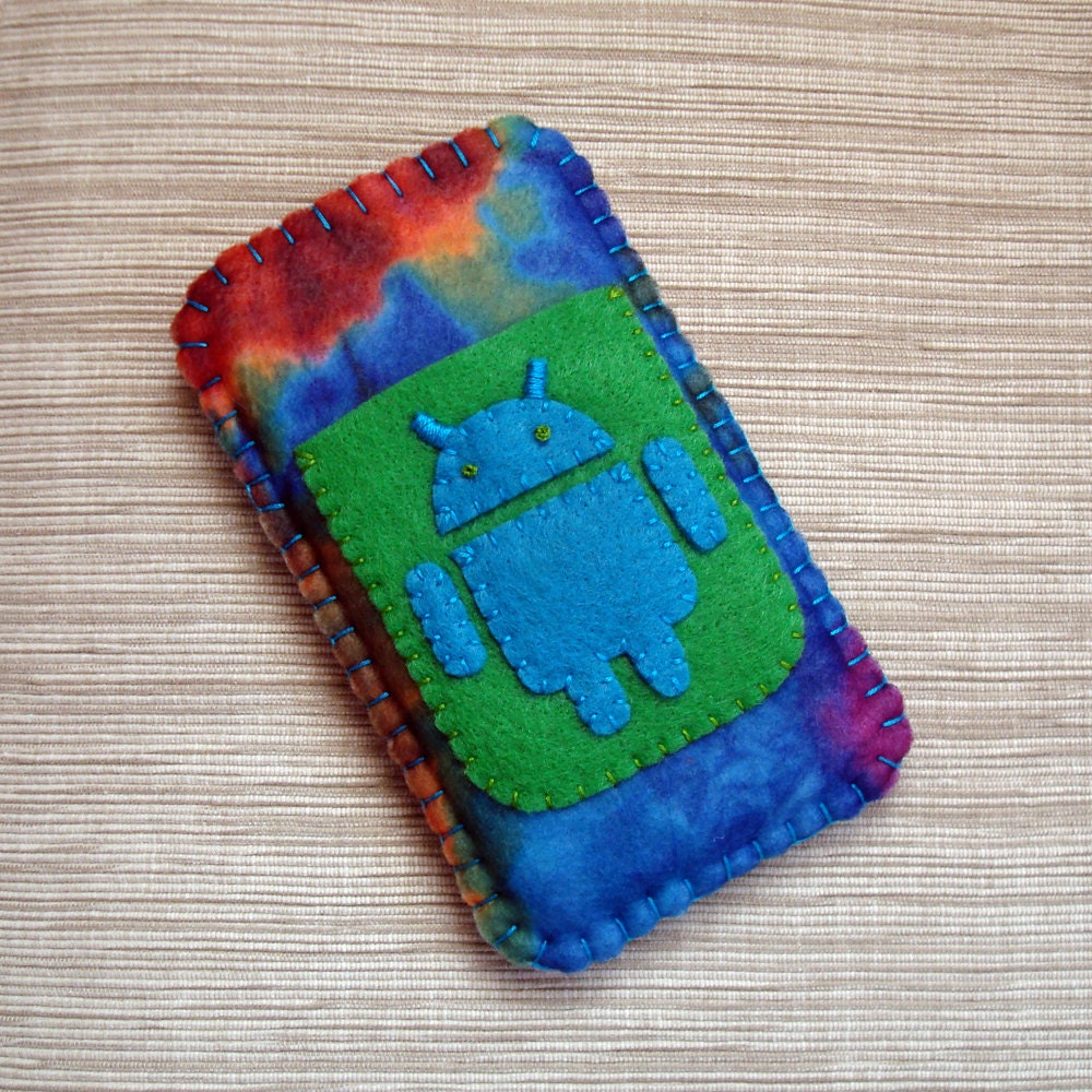 Android Phone Case in Blue and Green Tie Dye Felt LIMITED EDITION